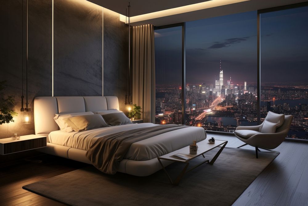 Modern bedroom architecture comfortable furniture. AI generated Image by rawpixel.