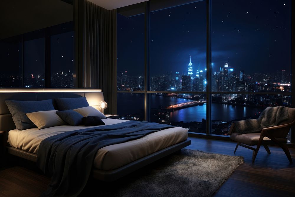 Modern bedroom city architecture comfortable. AI generated Image by rawpixel.