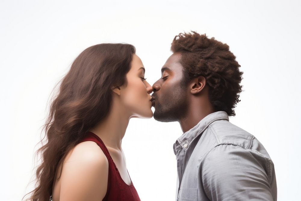 Kissing adult man white background. AI generated Image by rawpixel.