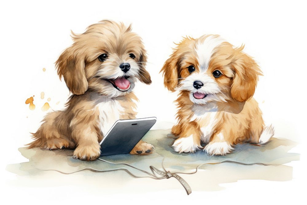 Two dogs playing a social media animal computer mammal. AI generated Image by rawpixel.