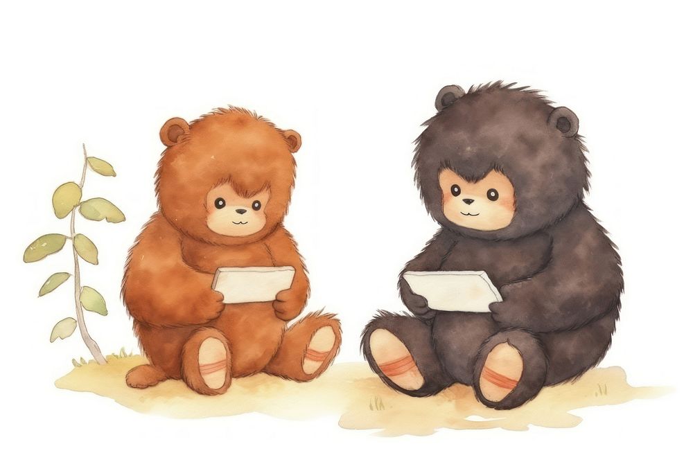 Two gorillas playing a social media device mammal animal cute. AI generated Image by rawpixel.