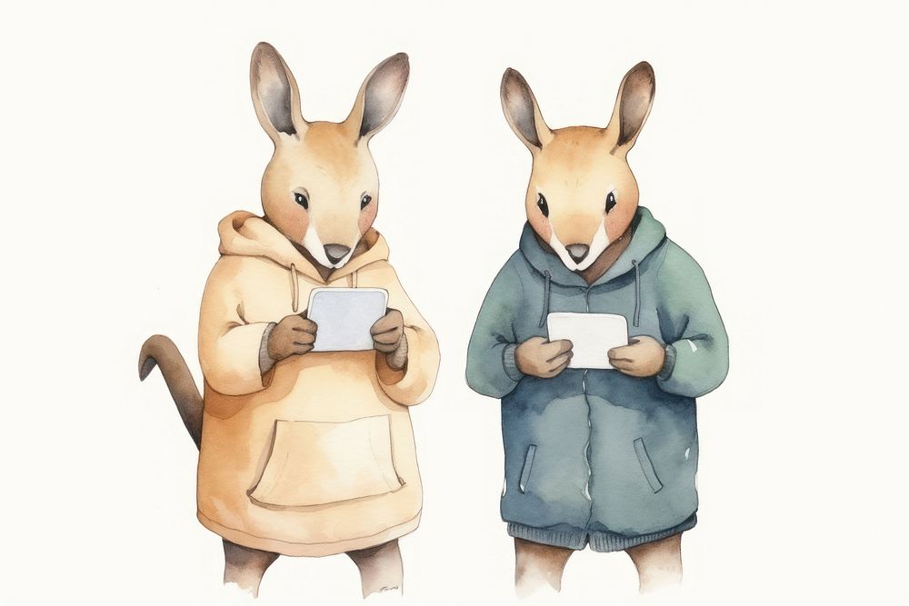 Two kangaroos playing a social media device animal wallaby mammal. AI generated Image by rawpixel.