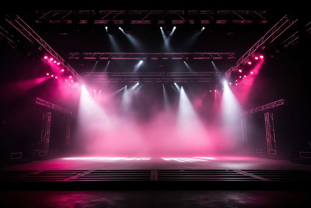 Concert stage spotlight illuminated pink. 