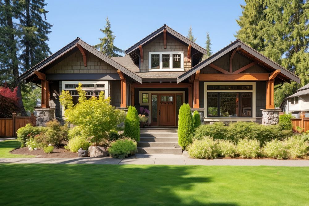 Gorgeous craftsman style home architecture outdoors building. AI generated Image by rawpixel.