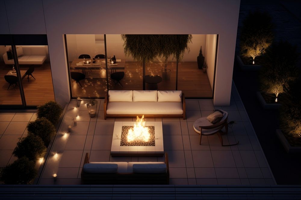 Modern fire pit, house porch, design resource. AI generated Image by rawpixel