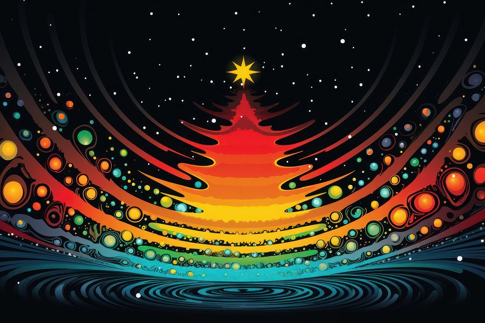 Colorful Christmas tree illustration on black background. AI generated image by rawpixel.