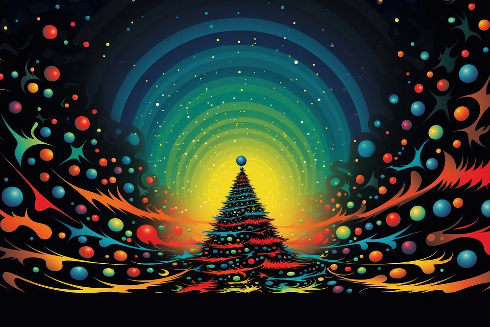 Colorful Christmas tree illustration on black background. AI generated image by rawpixel.