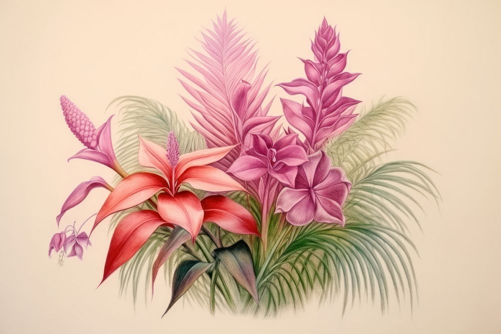 Tropical plants drawing painting pattern. AI generated Image by rawpixel.