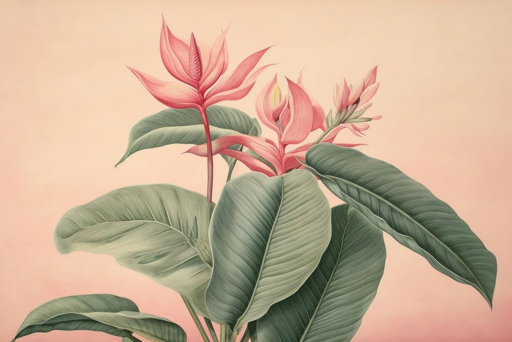 Tropical plants drawing flower sketch. AI generated Image by rawpixel.