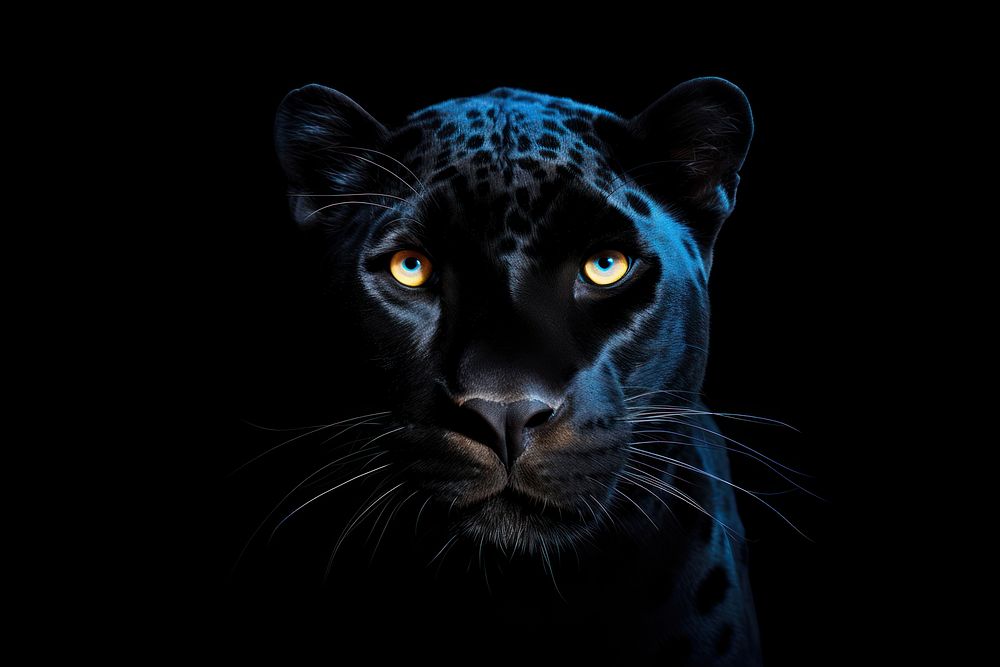 Premium AI Image  Portrait of a black leopard with a blue eye on a black  background