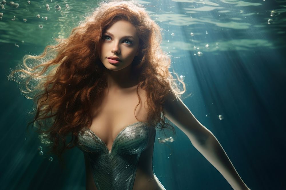 Mermaid portrait swimming nature. AI generated Image by rawpixel.
