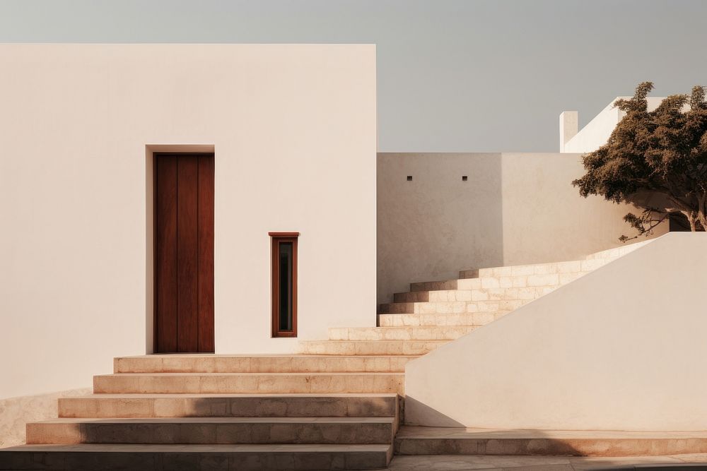 Historic mediterranean city architecture staircase building. 