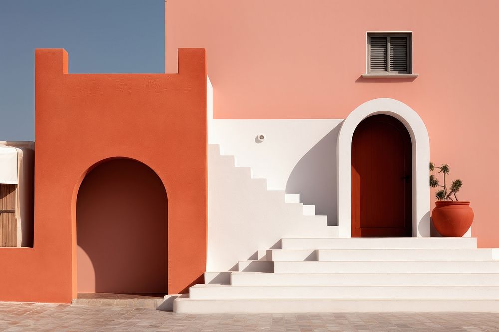 Historic mediterranean city architecture staircase building. 