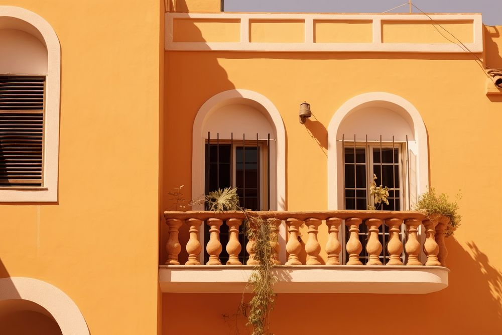 Historic mediterranean city architecture building balcony.