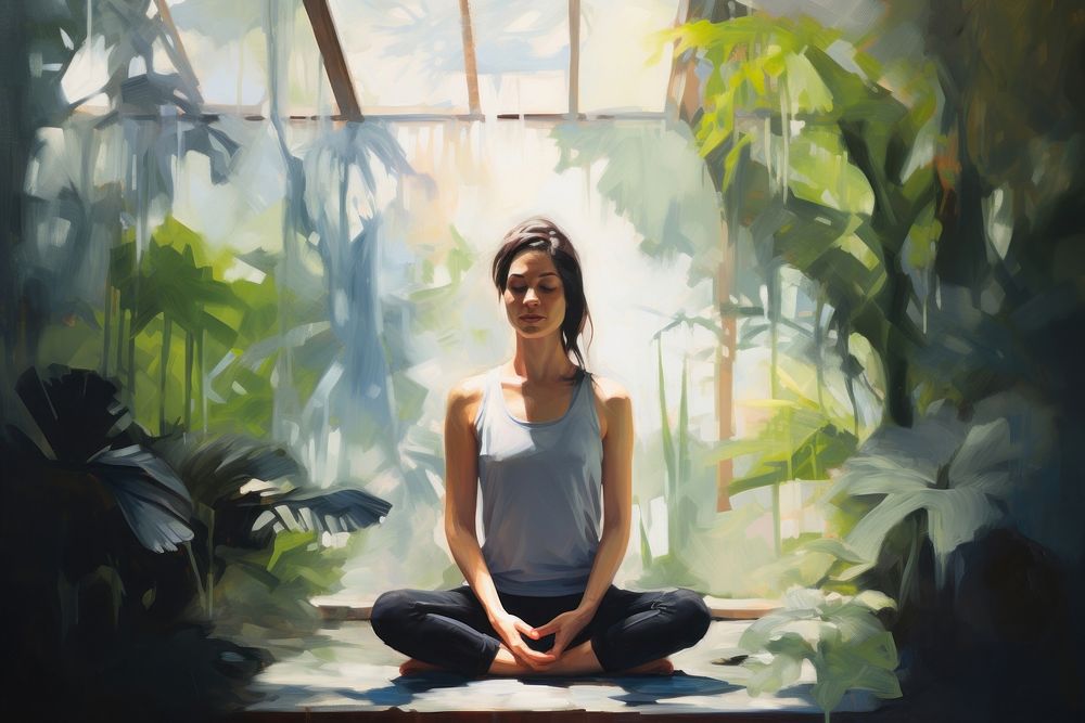 Lotus position sitting yoga painting. AI generated Image by rawpixel.