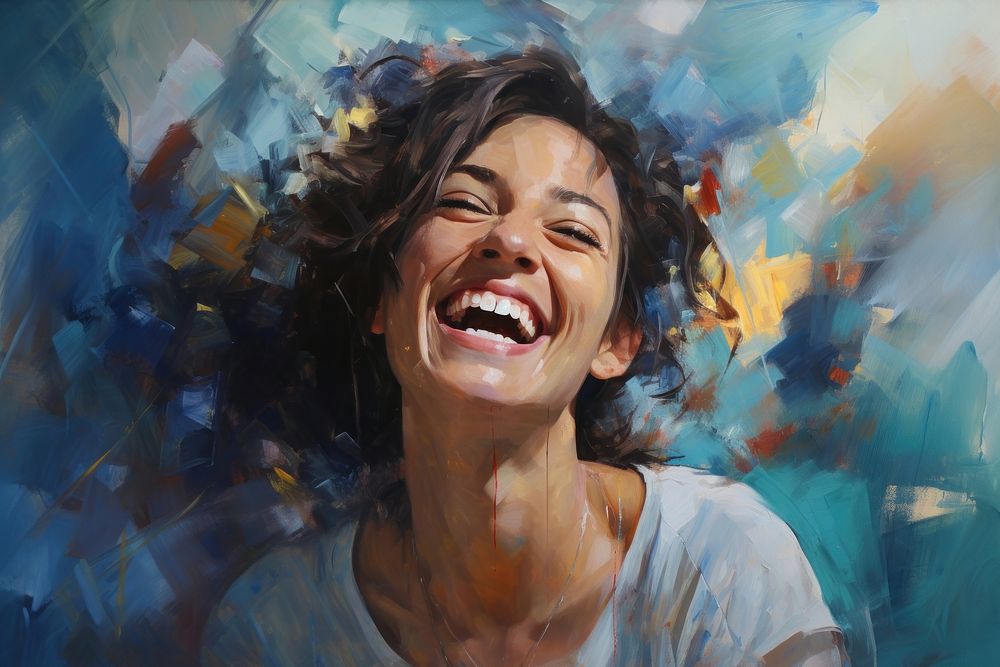 Laughter laughing portrait painting. AI generated Image by rawpixel.