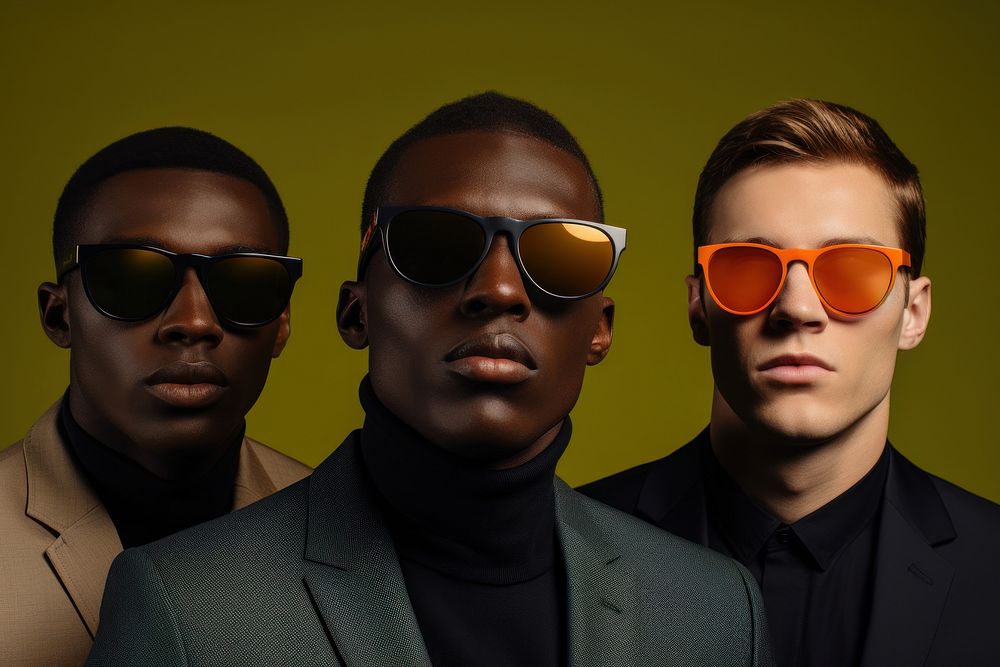 Three man wearing sunglasses photography portrait fashion. 