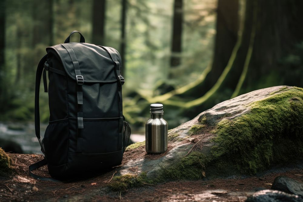 Travel backpack and water bottle. AI generated Image by rawpixel.
