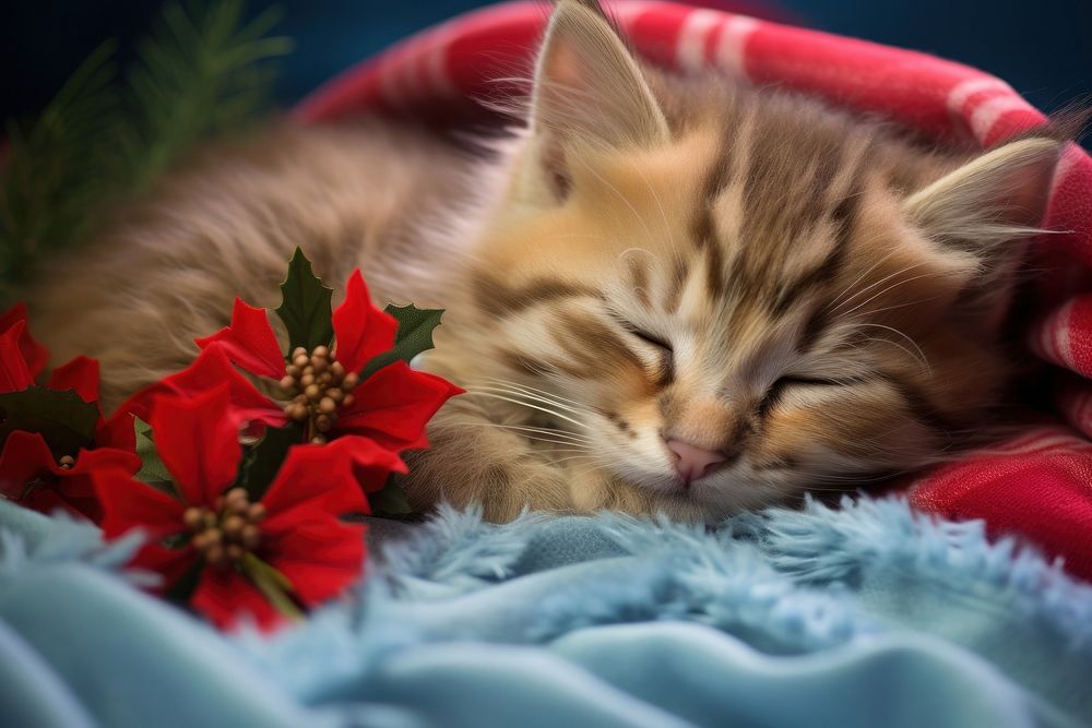 Cute kitten blanket flower christmas. 