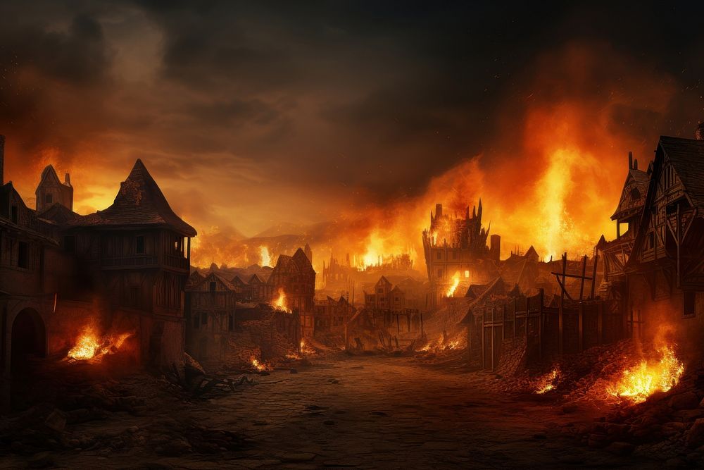 Fire Medieval bonfire architecture screenshot. AI generated Image by rawpixel.