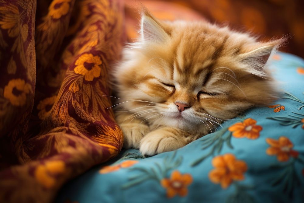 Persian Cute kitten blanket sleeping mammal. AI generated Image by rawpixel.