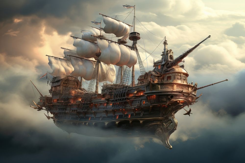 Steampunk ship architecture outdoors vehicle. AI generated Image by rawpixel.
