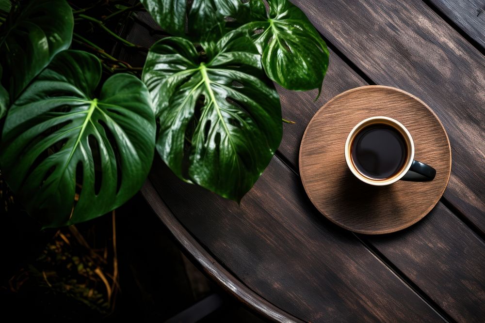 Coffee on a wooden table, design resource. AI generated Image by rawpixel