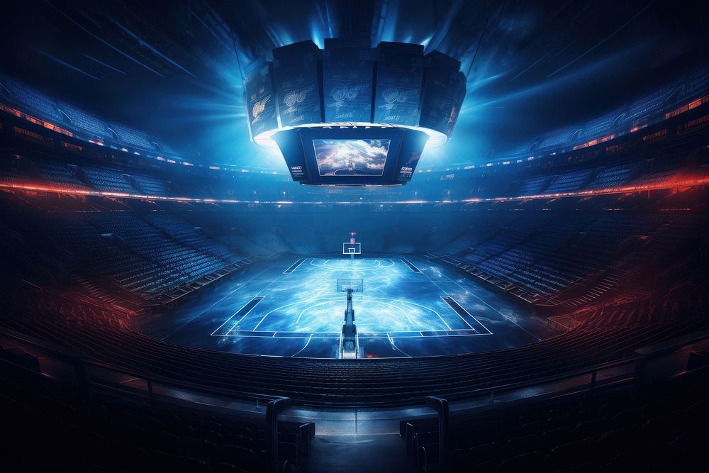 Basketball stadium illuminated sports architecture. AI generated Image by rawpixel.