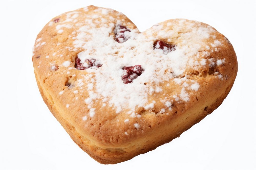 Jumbo love heart cookie bread food white background. 