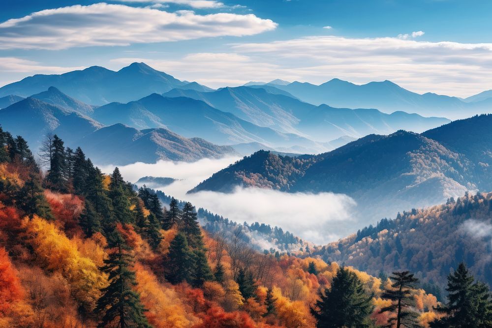 Mountain autumn landscape outdoors nature forest. AI generated Image by rawpixel.
