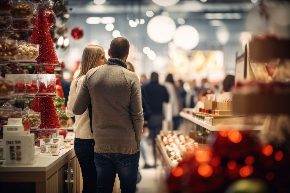 A couple choosing discounted food christmas shopping female. AI generated Image by rawpixel.