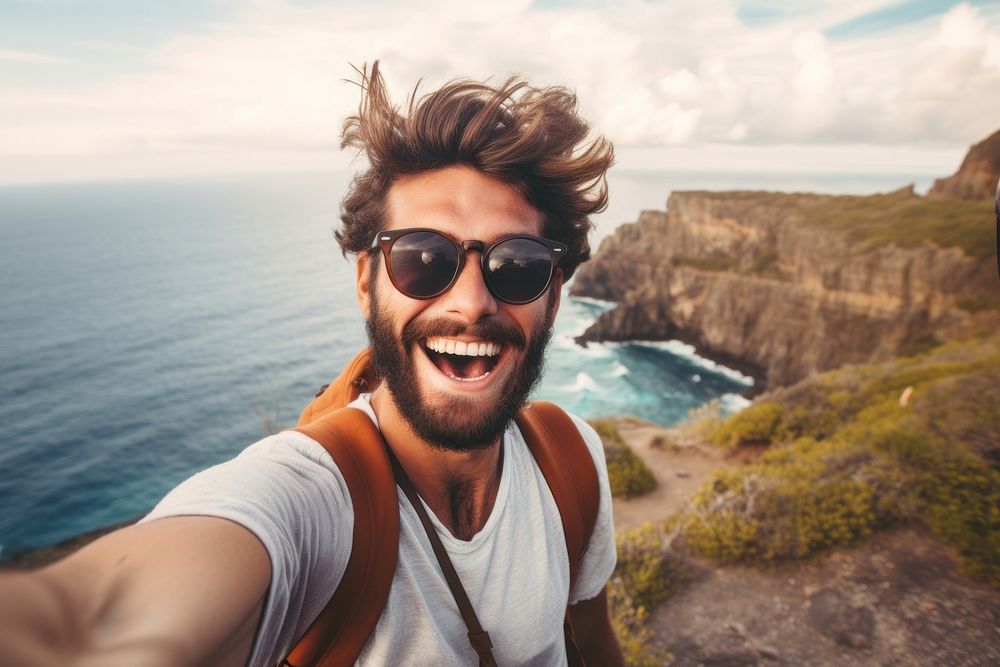 Selfie sea sunglasses adventure. AI generated Image by rawpixel.