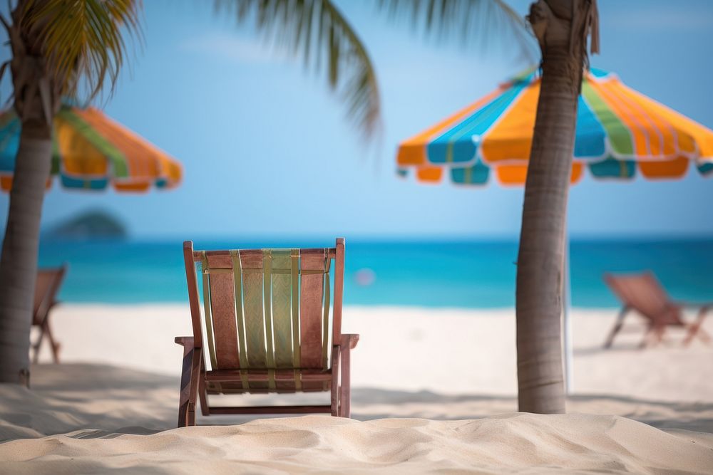 Tranquil beach scene summer chair sea. AI generated Image by rawpixel.