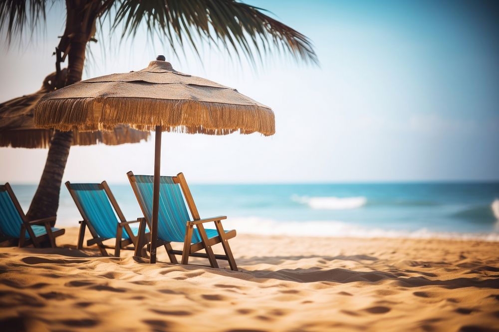 Tranquil beach scene vacation summer chair. AI generated Image by rawpixel.
