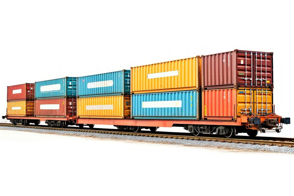 Container transport train vehicle railway white background. AI generated Image by rawpixel.