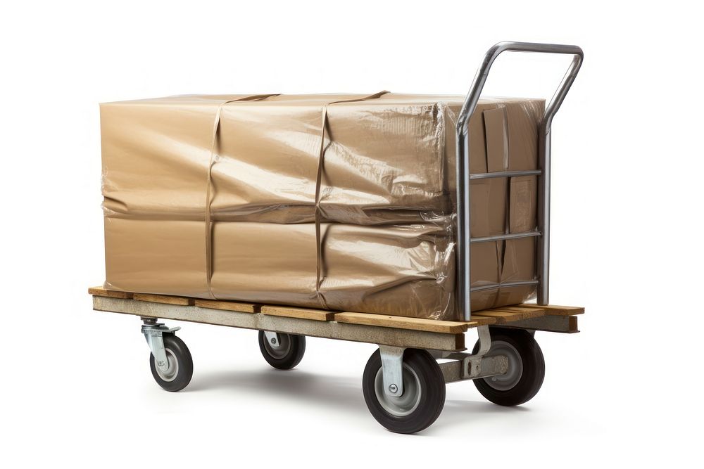 Parcel cart cardboard carriage vehicle. AI generated Image by rawpixel.