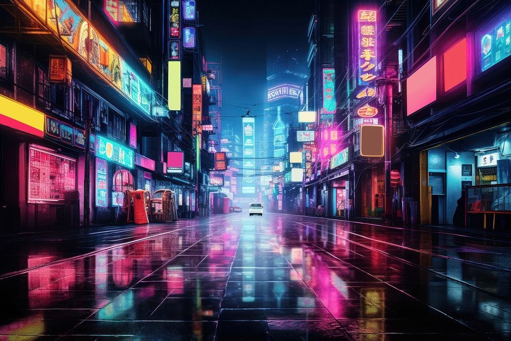 A neon cityscape building architecture metropolis. AI generated Image by rawpixel.