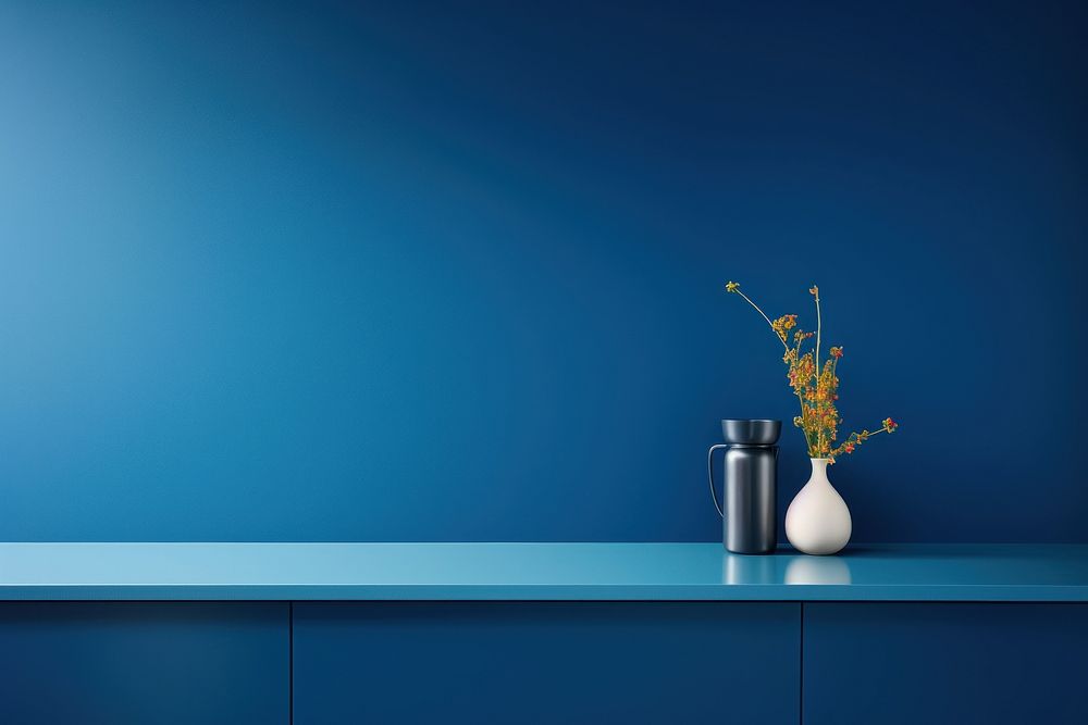 Blue kitchen architecture flower vase. 