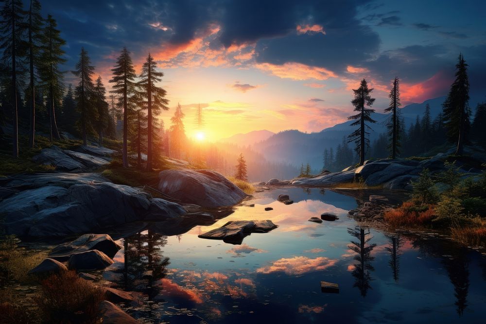 Nature sunset wilderness landscape. AI generated Image by rawpixel.