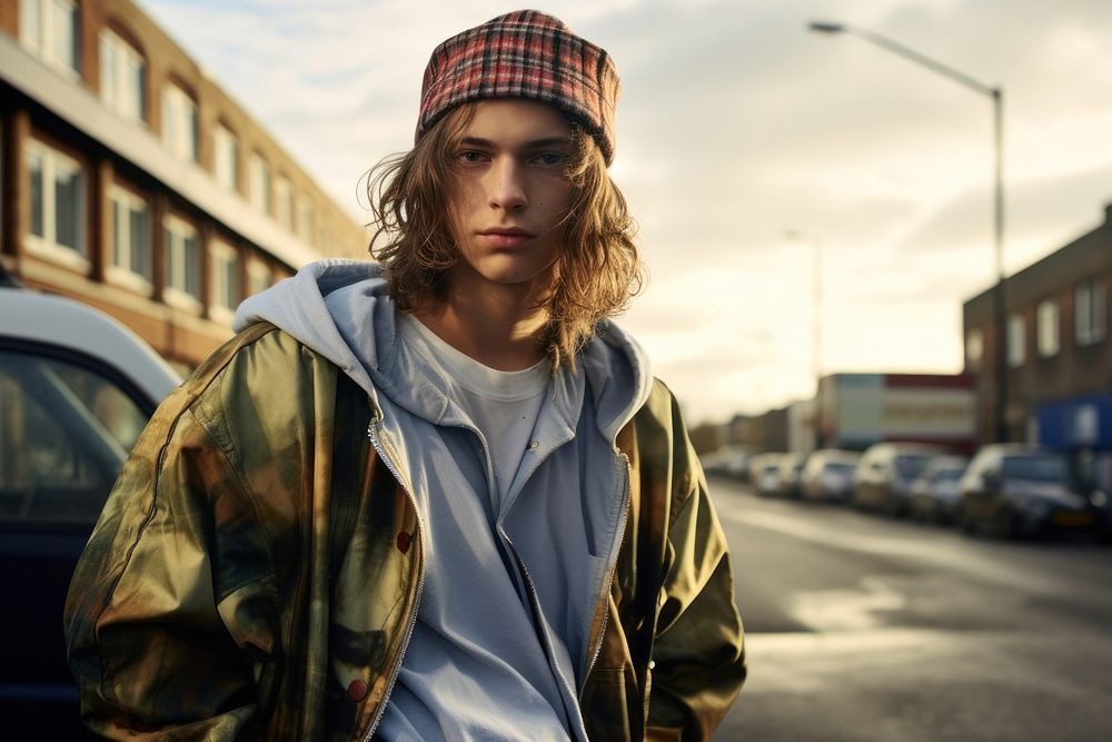 Teenage man wearing street fashion portrait outdoors photo. AI generated Image by rawpixel.