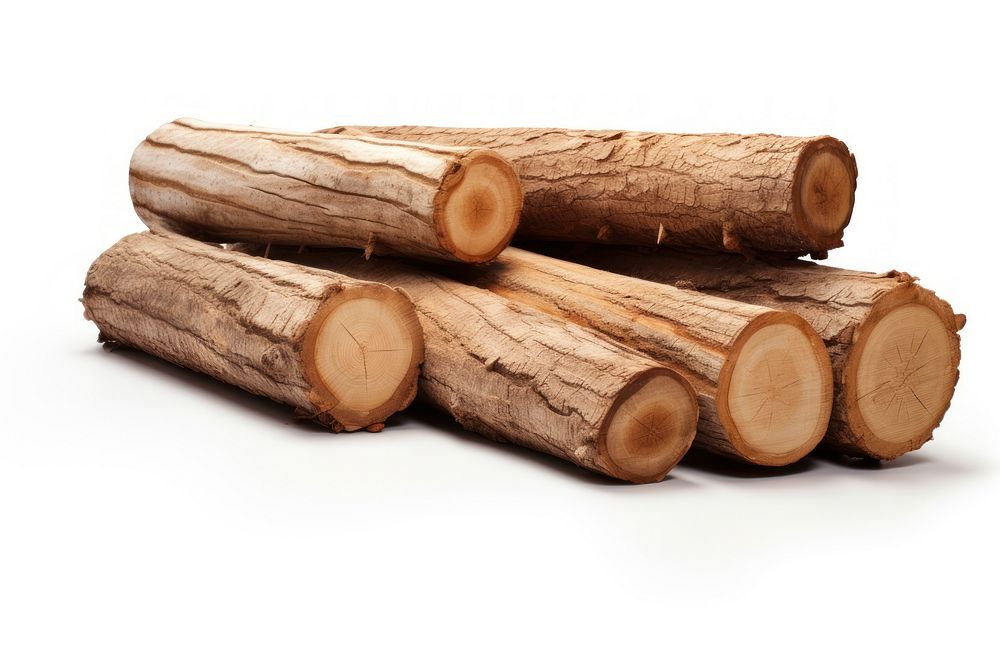 Wooden logs lumber white background deforestation. AI generated Image by rawpixel.