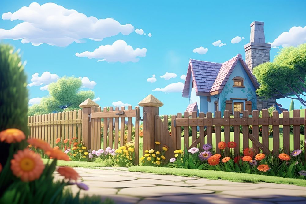 Front fence outdoors cartoon garden. AI generated Image by rawpixel.