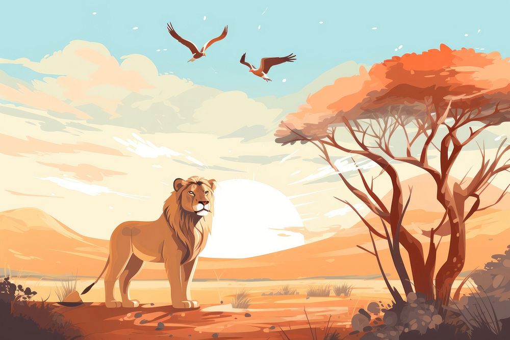 Wildlife outdoors savanna cartoon. AI generated Image by rawpixel.