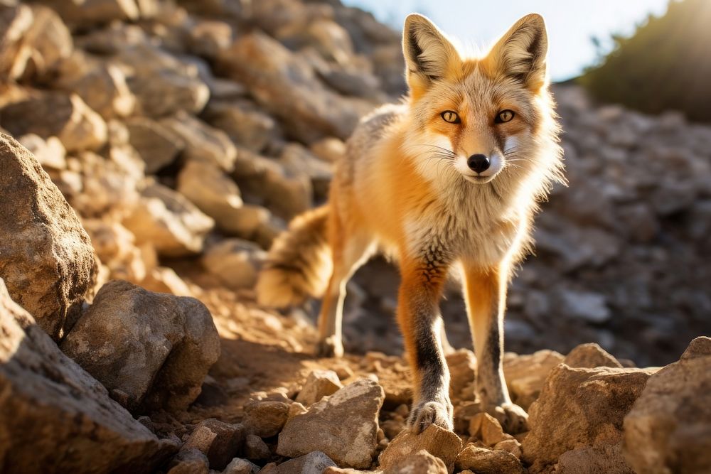 Fox rock wildlife animal. AI generated Image by rawpixel.