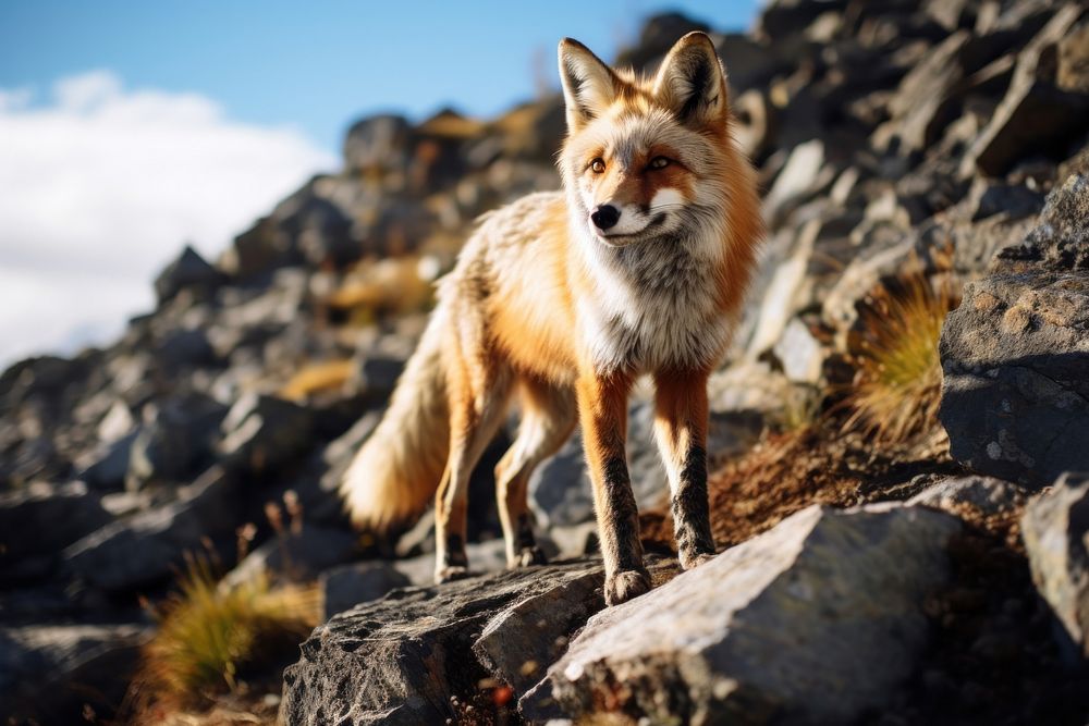 Fox rock wildlife mountain. AI generated Image by rawpixel.