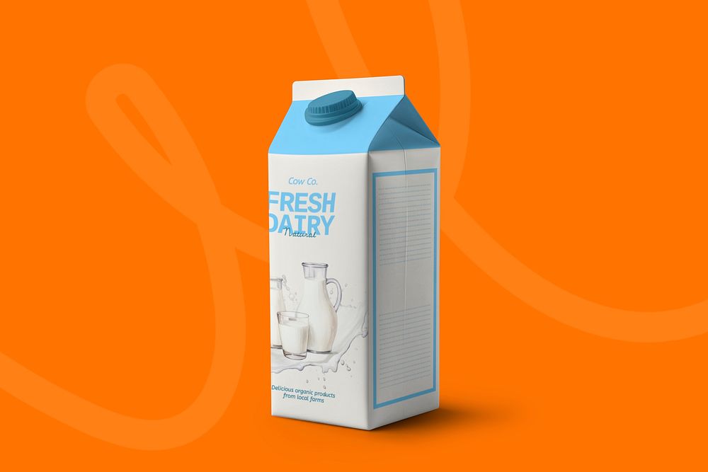 Milk carton mockup, drink packaging psd