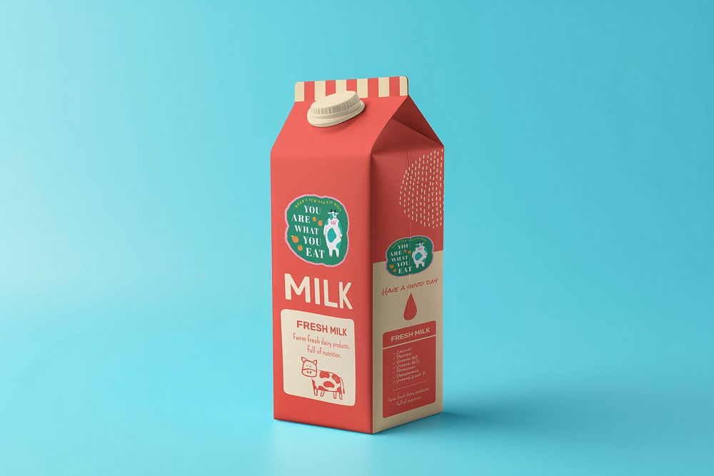 Milk carton mockup, drink packaging psd