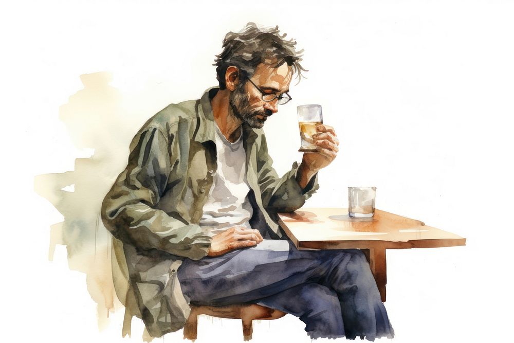 Middle-aged drinking sitting person. AI generated Image by rawpixel.