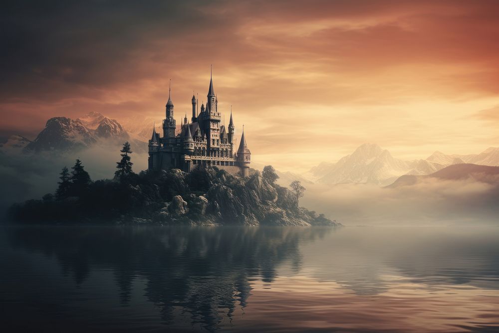 Fantasy castle architecture building outdoors. AI generated Image by rawpixel.
