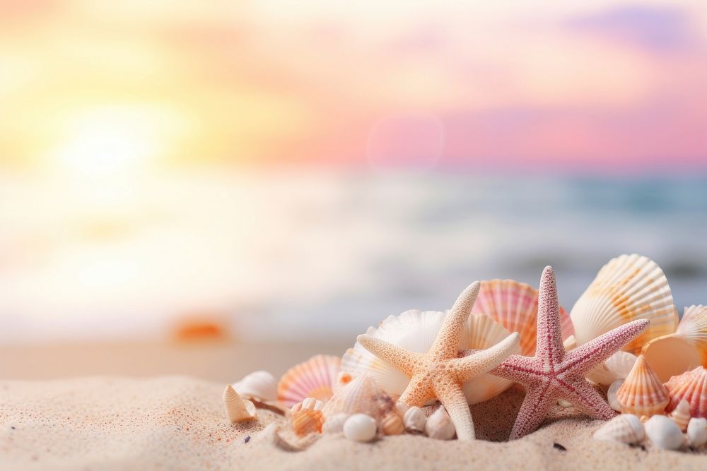 Sandy beach seashell outdoors starfish. AI generated Image by rawpixel.